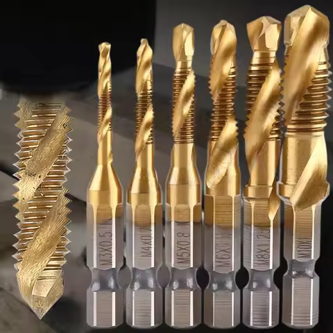 6-18pcs Hex Shank Screw Tapping Tool Compound Thread Tap Titanium Coated HSS Drill Bits Taps for Dri