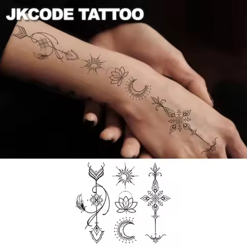 Sanskrit Symbol Tattoo - Herbal Temporary Tattoo with Sanskrit Mystical Totems - Guardian Bow and Ar