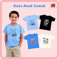 BOY MOTIF T-SHIRT, BOYS' CHARACTER T-SHIRT, BOYS' T-SHIRT, COOL MOTIF SHORT T-SHIRT