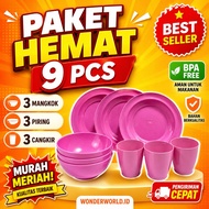 9 PCS PACKAGE; Set of 3 Bowls + 3 Plates + 3 Cups
