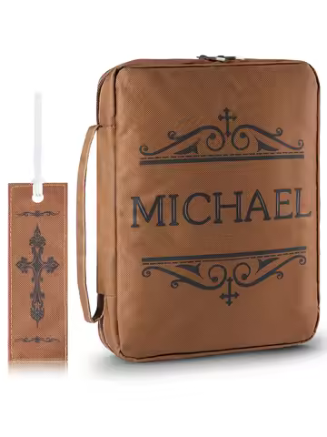 1Pc Brown Scripture Bible Cover, Lightweight Tote Bag, Zippered Bible Case with Handle, Waterproof B
