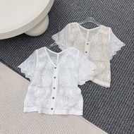Mesh lace shirt with buttons and v-neck sleeves, QC A544