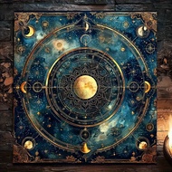 1pc Celestial Moon Phase Tarot Tablecloth Astrology Wheel Altar Cloth Witchcraft Divination Mat for