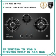 [OKLIFE. SG]EF EFH 7630 TN VGB  Tempered Glass 3 Burner Cook Hob Gas Stove  73cm