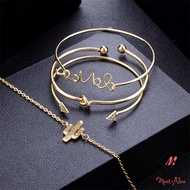 [Ready Stock] 4 Pieces/ set Fashionable Bracelet Cactus Arrow Rhinestone Knotted Word Love Feminine 