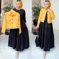 QF Gamis rompi polos Hitam / gamis rompi 867/ rompi / gamis kekinian / gamis modern / gamis rompi Po