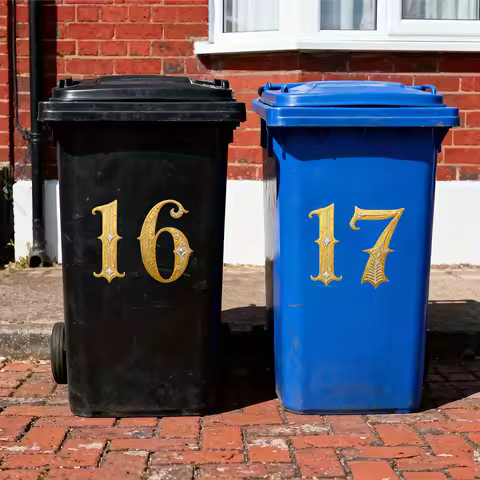 2PCS Self-adhesive Gold Number Bin Stickers Waterproof for Suitable for Wheeled Bins and Vehicle-mou
