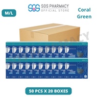 MEDICOS Regular Fit Size M/L 175 HydroCharge 4ply Surgical Face Mask  Coral Green (50's x 20 Boxes) - 1 Carton
