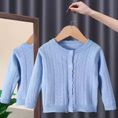 Kids Girls Fall Winter Clothes Baby Girls Knitting Cardigan Cute Sweater Coat Blue Knitted Sweater T