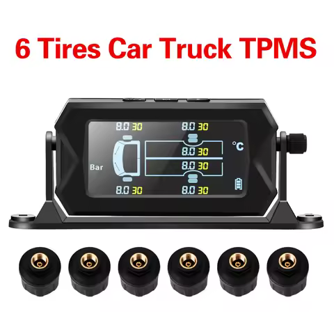 Solar Car RV Truck TPMS Tire Pressure Monitoring System With 4/6 External Sensors Wireless 180° Adju