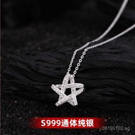 Gift2025Pure Silver New Five-Pointed Best Friend Wishing Model S999Niche Jewelry Star Necklace JK8I