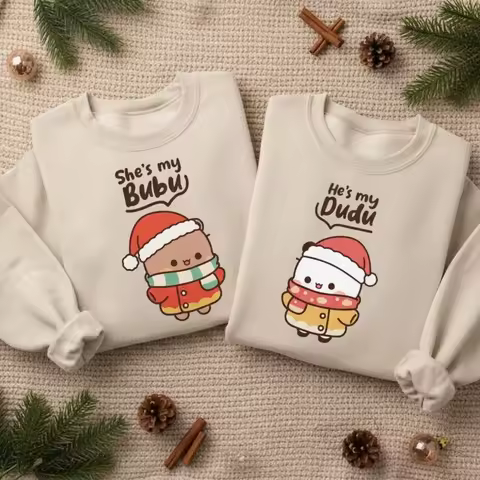 She’s My Bubu He’s My Dudu Cute Couple Holiday Pullover Bubu Dudu Christmas Sweatshirt Matching Outf