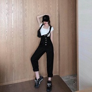K&WM Overall Jeans Women High Waisted Straight Suspenders Loose Korean Style Denim Pants สายเอี๊ยมยี