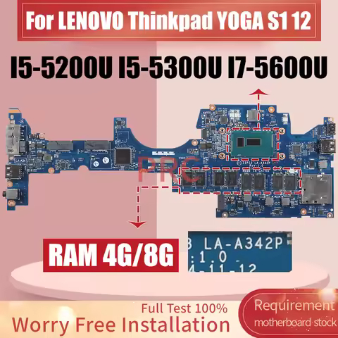 For LENOVO Thinkpad YOGA S1 12 Laptop Motherboard LA-A342P I5-5200U I5-5300U I7-5600U 4G 8G RAM 00HT