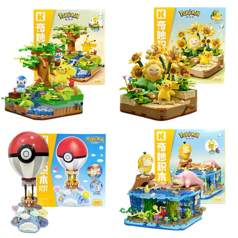 Keeppley Anime Cartoon Pokemon Toys Pikachu Piplup Jigglypuff Hot Air Balloon Building Block Assembl