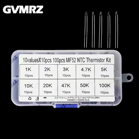 100PCS 10Values*10PCS NTC Thermistor Thermal Resistor kit MF52 NTC-MF52AT 1K 2K 3K 4.7K 5K 10K 20K 4