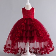 Girls Princess Tuxedo Dress Sleeveless Trailing Gauze Dress 2-12 Years Old Children Lace Gown