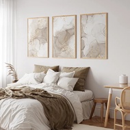 2D Flat, 2D Flat Beige Bedroom Mural, Marble Print Canvas Art, 3pcs Set, Bedroom Wall Decor, Living 
