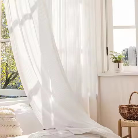 1PC Pure White Fashionable Vertical Blinds Chiffon Window Screen