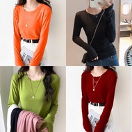 Women Casual Shirt Long Sleeve Round Neck Slim Tee Cloth Baju Muslimah T-Shirt Perempuan Lengan Panjang长袖圆领修身上衣女装