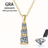 【 GRA Certificate Attached 】 1CT moissanite necklace, fashionable three diamond pendant S925 pure si