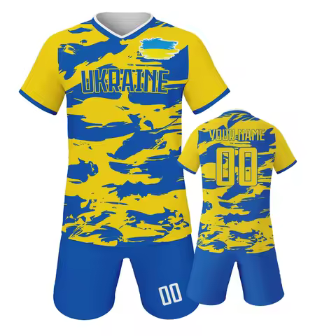 Custom Soccer Jersey Ukraine Kids Football Kit with Personalized Name Number Soccer Team Shirts Shor
