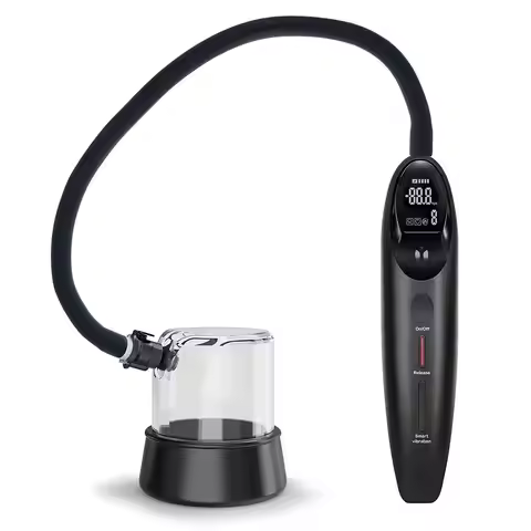 Electric Male Vacuum Pump Trainer with Suction Cup, Digital Control Handle and Glans Massage Accesso