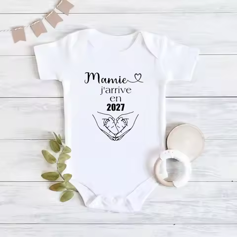 MAMIE J'ARRIVE EN 2027 Baby Announcement Clothes Newborn Baby Bodysuits Summer Boys Girls Romper Bod