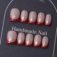 10pcs/Set Handmade Short Style European Square Toe Cap Piece In Y2K Red, With French Style Design An