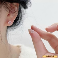 Small Small Pink Square Earrings Screw-Turning Beaded Earrings Earrings D3310 Japanese Korean Popula