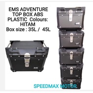 EMS ADVENTURE ALUMINIUM DESIGN ABS PLASTIC TOP BOX MOTORCYCLE 35L 45L BLACK | BOX MOTORSIKAL | TOP B