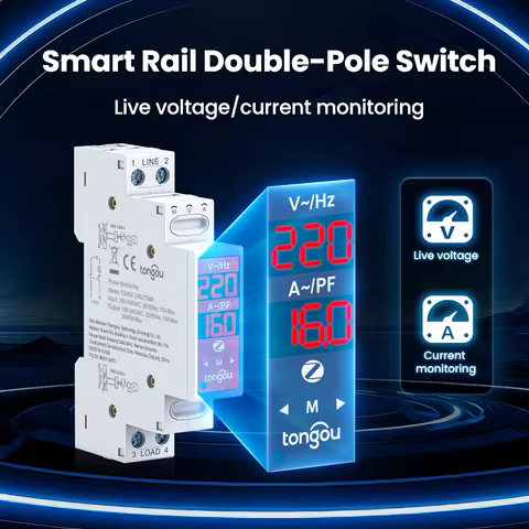 TONGOU Zigbee Smart Switch L/N or L/L 2P 18mm 16A 100-240V Over/Undervoltage Auto/Manual Reclose Tuy