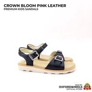 Crown Bloom Girls Navy Blue Leather Premium Lightweight Buckle Kids Classic Kids Sandals Budak Perem