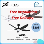 [Free Installation &amp; Free Delivery] Bestar DC Ceiling Fan Wind 32/42/52inch with 24W 3 Tones LED or No Light
