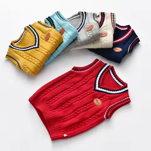 School Uniform Autumn Children's Vest Sweater Kids Knitted Pullover Outerwear Coat For Teen Boys Gir