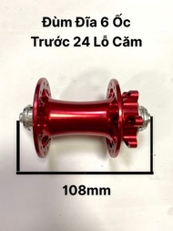 Đùm lẻ Trước 24 lỗ căm đùm đĩa 6 ốc màu đỏ dành cho xe đạp MTB