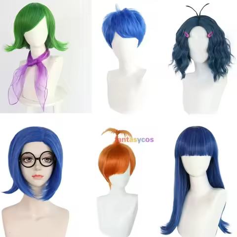 Movie Inside Out Cosplay Disgust Joy Sadness Envy Anxiety Ennui Wig Heat Resistant Synthetic Hair Ha