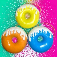 3pcs Assorted Colors Sweet Donut Christmas Tree Ornaments Decorations made from Fiber Resin (4inches