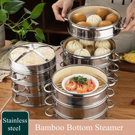 Round Stainless Steel Bamboo Steamer with Lid Dumpling Bread Food Steaming Grid Home Kitchen Accesso