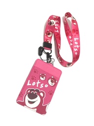 LTS SB  ที่ใส่บัตร  พร้อมสายคล้องคอ ลาย ล๊อตโซ่ หมีสตรอว์เบอร์รี  งานดี สวยงาม สำหรับ บัตร 6x8 cm (b