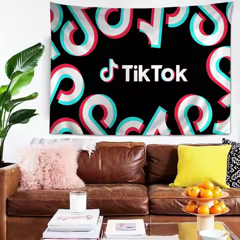 T-TikTok Logo Anime Tapestry Hippie Flower Wall Carpets Dorm Decor Cheap Hippie Wall Hanging