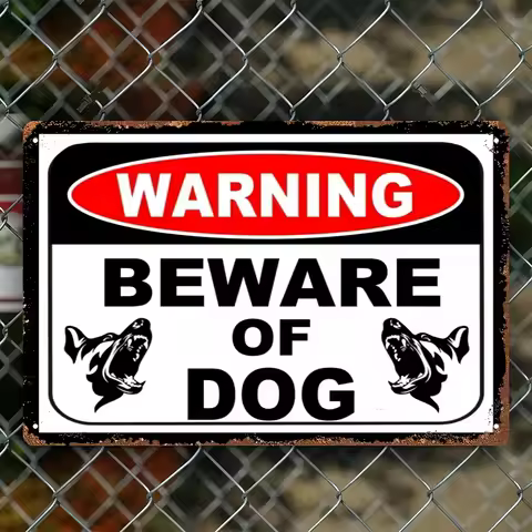Beware of Dog Security Guard - Metal Tin Sign, Unframed Warning Plaque for Home Decor