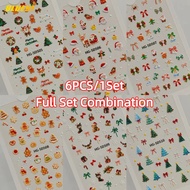 6pcs/1set Nail Art Christmas Nail Sticker Happy Christmas Element Ribbon Bow 5d Embossed Decal Nail 