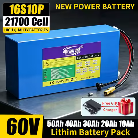 60V 16S10P Batteries 21700 50Ah 45Ah 30Ah New High Quality Lithium Battery Pack Built-in BMS 1800/30