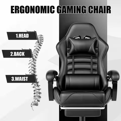 Ergonomic Gaming Chair with Footrest, Racing Style Video Game Chair for Adults, Reclining Gamer Chai