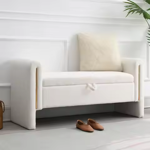 Storage Ottoman Bench Teddy Upholstered Storage Bench With Armrest Entryway Bench End Of Bed Bench W