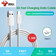 BULL 5A Fast Charging Quick Charge Type C Cable (1.0M/ 1.5M ) USB C Fast Data Cable Transfer Line Super Charge Charger For OPPO Reno 2/Oneplus 7T/Huawei P40/ Samsung s20+/S10/S9/Note 10/Note 9/Huawei P30/Mate 30 VIVO NEX/X27/Xiaomi 10 Pro GNV-J6F10/15S