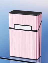 1入組粉色香煙盒20支容量,鋅合金壓力和濕氣防护可攜式氣密吸煙盒,男性禮物首選