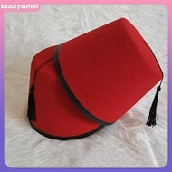 [Beautyoufeel] Round Felt Fez Cap Breathable Red Color Fez Hat Moroccan Hat Cosplay Turkish sels Cap