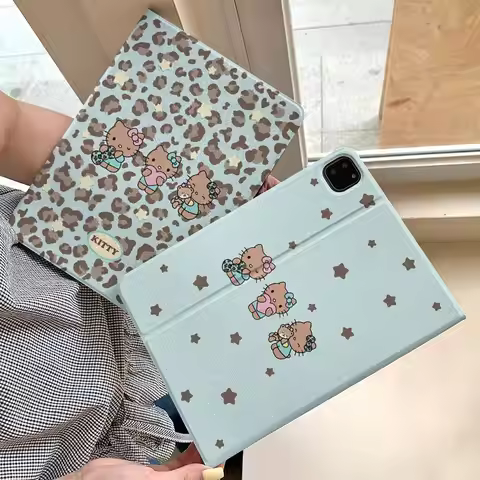 Leopard Star Hello Kitty Apple iPad 11 Tablet Shell Air7/6 Protective Cover 5/4 Book Style A16 Carto